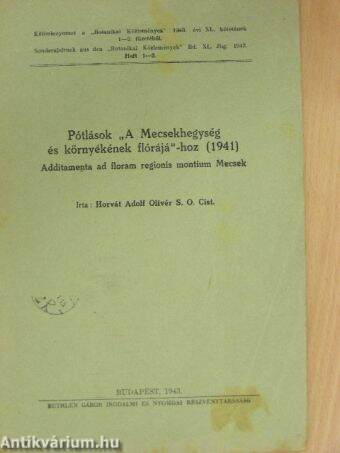 Pótlások "A Mecsekhegység és környékének flórájá"-hoz (1941)