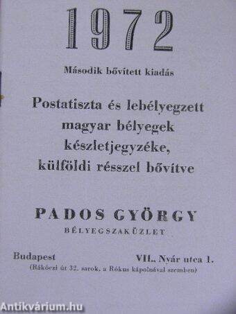 Postatiszta és lebélyegzett magyar bélyegek készletjegyzéke, külföldi résszel bővítve