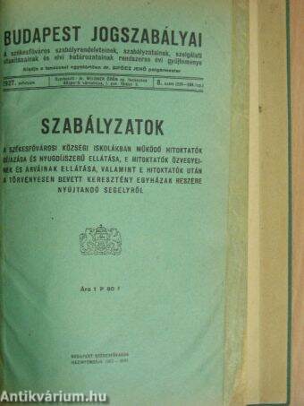 Budapest jogszabályai 1933/3., 1927/8., 1948.