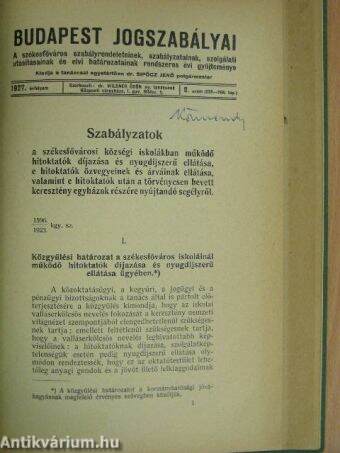 Budapest jogszabályai 1933/3., 1927/8., 1948.