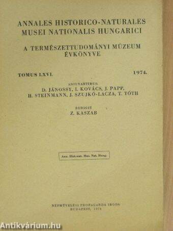 Annales Historico-Naturales Musei Nationalis Hungarici 1974.