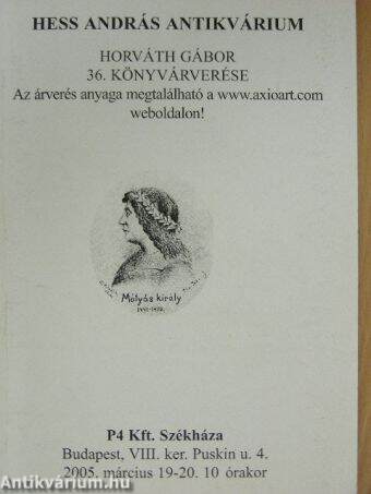 Hess András Antikvárium - Horváth Gábor 36. könyvárverése