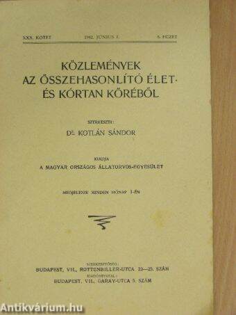 Közlemények az összehasonlító élet- és kórtan köréből 1942. június 1.