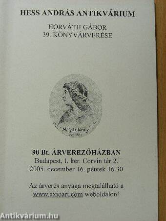 Hess András Antikvárium - Horváth Gábor 39. könyvárverése