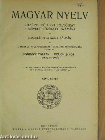 Magyar Nyelv 1931. (nem teljes évfolyam)