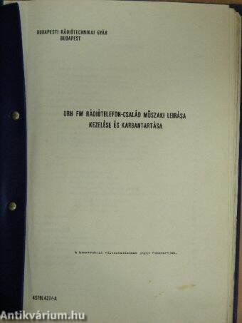 URH FM rádiótelefon-család műszaki leírása kezelése és karbantartása