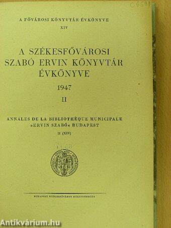 A székesfővárosi Szabó Ervin Könyvtár évkönyve 1947. II.