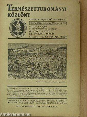 Természettudományi Közlöny 1932., 1937-1940., 1944. (vegyes számok) (31 db)