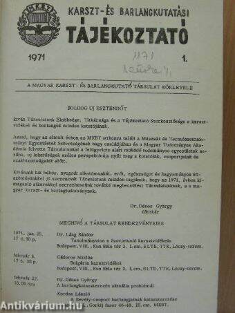 Karszt- és Barlangkutatási Tájékoztató 1971-74. január-december