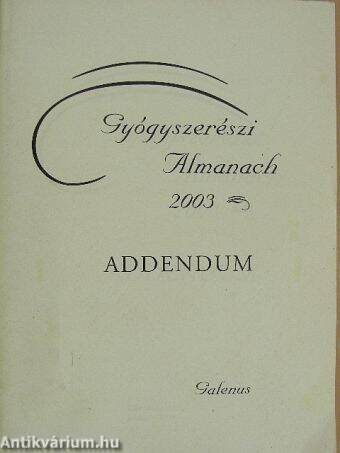 Gyógyszerészi Almanach 2003 Addendum