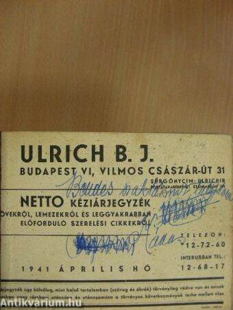 Ulrich B. J. Netto kéziárjegyzék 1941. április