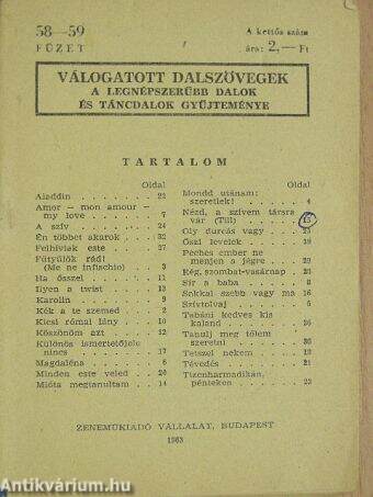 Válogatott dalszövegek 58-59.