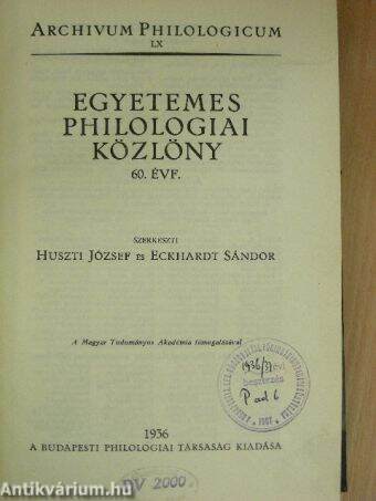 Egyetemes Philologiai Közlöny 1936