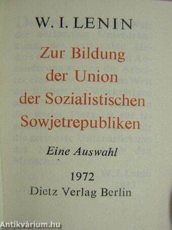 Zur Bildung der Union der Sozialistischen Sowjetrepubliken (minikönyv)