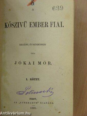 Jókai Mór: A kőszívű ember fiai I-VI. (Athenaeum Kiadása, 1869) -  antikvarium.hu