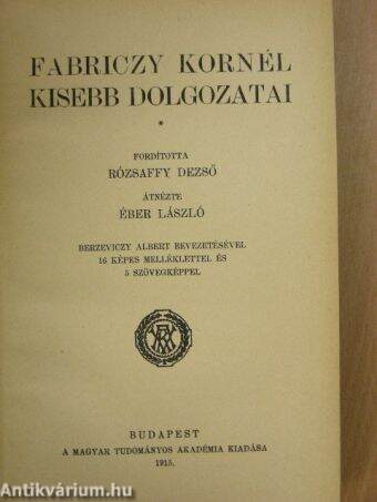 Fabriczy Kornél kisebb dolgozatai