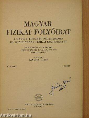 Magyar Fizikai Folyóirat VI. kötet 1. füzet