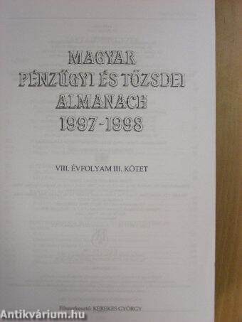 Magyar pénzügyi és tőzsdei almanach 1997-1998 III.