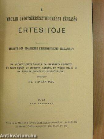 A Magyar Gyógyszerésztudományi Társaság Értesítője 1941