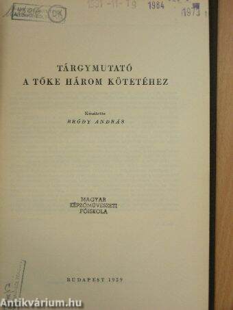 Tárgymutató a tőke három kötetéhez (töredék)