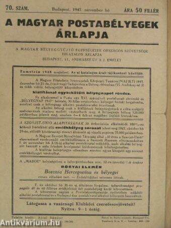 A magyar postabélyegek árlapja 1947. november