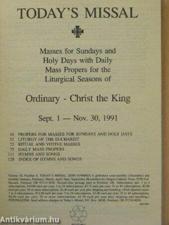 Today's Missal Sept. 1. - Nov. 30, 1991