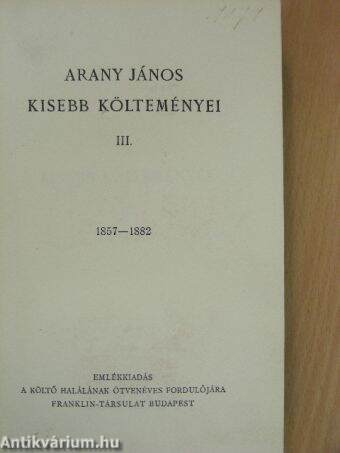 Arany János kisebb költeményei III-IV.