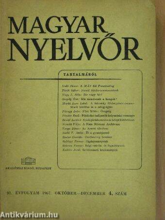 Magyar Nyelvőr 1967. október-december