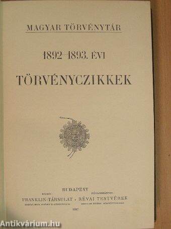 1892-1893. évi törvényczikkek