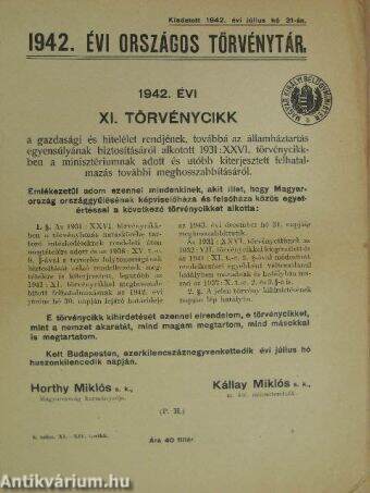 1942. évi Országos Törvénytár 6. szám, XI-XIV. törvénycikk