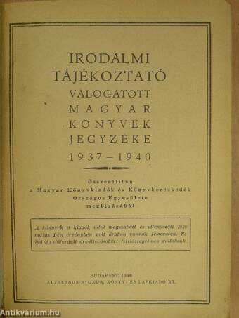 Irodalmi tájékoztató 1937-1940