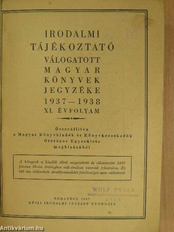 Irodalmi tájékoztató 1937-1938