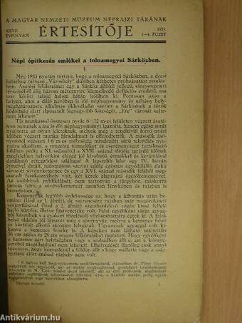 A Magyar Nemzeti Múzeum Néprajzi Tárának Értesítője 1935/1-4.
