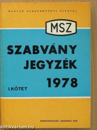 MSZ szabványjegyzék 1978 I. (töredék)