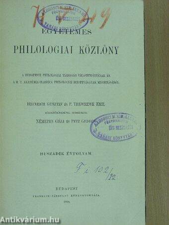 Egyetemes Philologiai Közlöny 1896.
