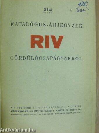 514 számú katalógus-árjegyzék RIV gördülőcsapágyakról