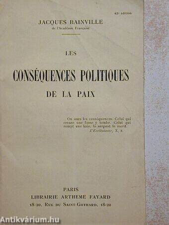 Les conséquences politiques de la paix