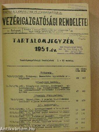 Vezérigazgatósági Rendeletek 1951.