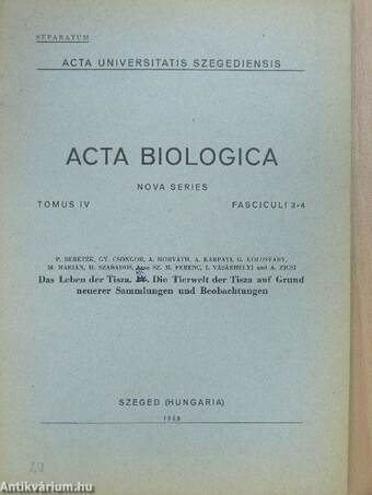 Acta Biologica Tomus IV. Fasciculi 3-4.