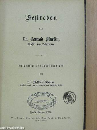 Festreden von Dr. Conrad Martin (gótbetűs)