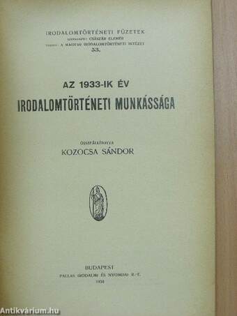 Az 1933-ik év irodalomtörténeti munkássága