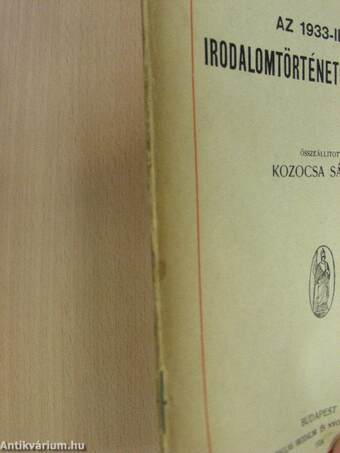 Az 1933-ik év irodalomtörténeti munkássága