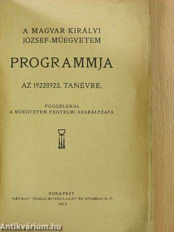 A magyar királyi József-műegyetem programmja az 1922/1923. tanévre