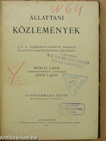 Állattani Közlemények 1914/1-4.