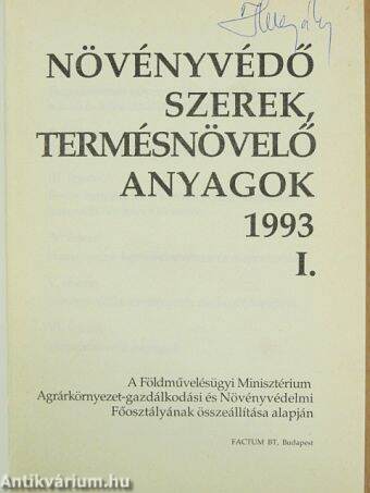 Növényvédő szerek, termésnövelő anyagok 1993. I.