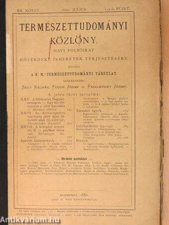 Természettudományi Közlöny 1880. július-december (fél évfolyam)