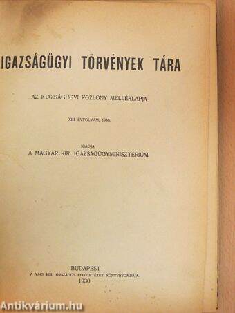 Igazságügyi Törvények Tára 1930-1934.