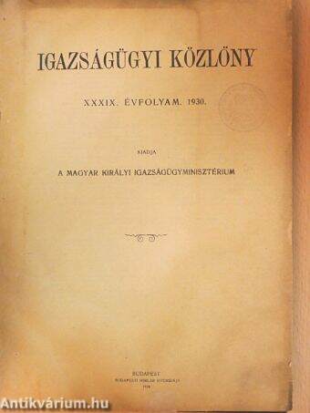 Igazságügyi Közlöny 1930. január-december