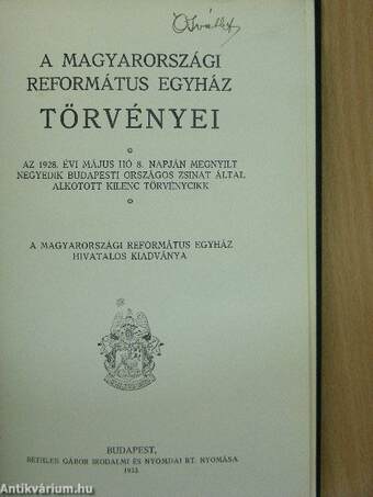 A Magyarországi Református Egyház törvényei