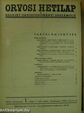 Orvosi Hetilap és Szovjet Orvostudományi Beszámoló 1953. január-június (fél évfolyam)